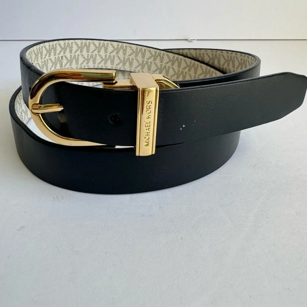 Michael Kors Reversible Belt MK‎ Monogram Canvas Dark Navy Blue Medium / Large